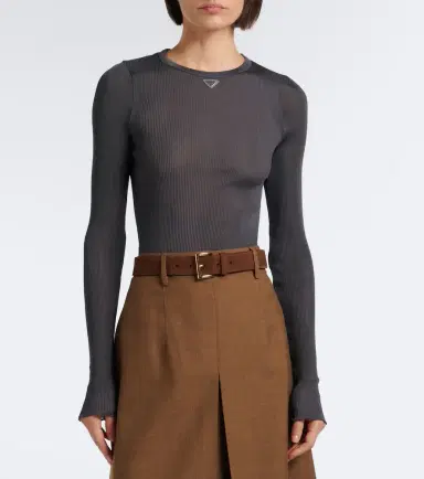 Prada Ribbed-knit silk top | Thumbnail 3 Prada Ribbed-knit silk top | Thumbnail 3