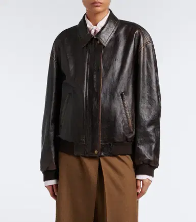 Prada Oversized leather blouson jacket | Thumbnail 3 Prada Oversized leather blouson jacket | Thumbnail 3