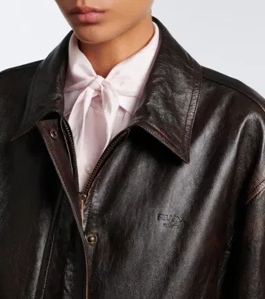 Prada Oversized leather blouson jacket | Thumbnail 4 Prada Oversized leather blouson jacket | Thumbnail 4