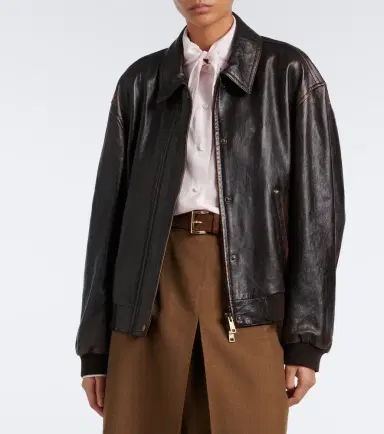 Prada Oversized leather blouson jacket | Thumbnail 5 Prada Oversized leather blouson jacket | Thumbnail 5