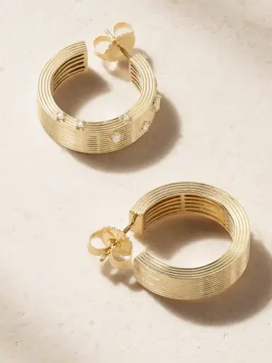 Sydney Evan Fluted 14-karat Gold Diamond Medium Hoop Earrings | Thumbnail 4 Sydney Evan Fluted 14-karat Gold Diamond Medium Hoop Earrings | Thumbnail 4