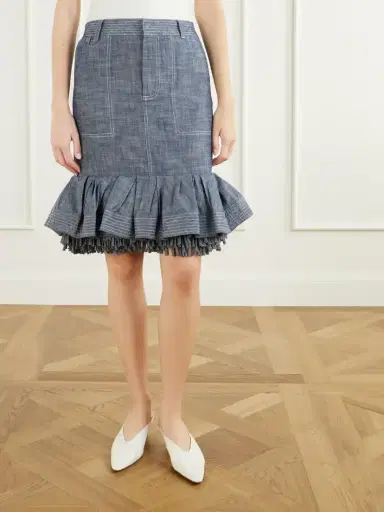 Jacquemus La Jupe Cabana Fringed Ruffled Denim Mid-rise Skirt | Thumbnail 3 Jacquemus La Jupe Cabana Fringed Ruffled Denim Mid-rise Skirt | Thumbnail 3