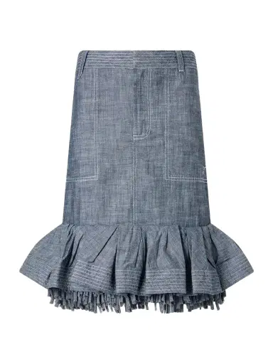 Jacquemus La Jupe Cabana Fringed Ruffled Denim Mid-rise Skirt | Thumbnail 1 Jacquemus La Jupe Cabana Fringed Ruffled Denim Mid-rise Skirt | Thumbnail 1