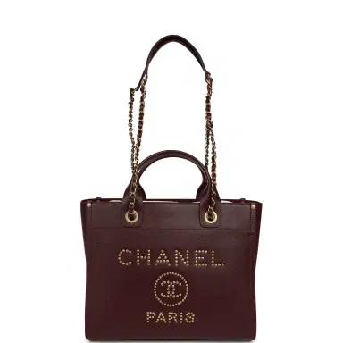 Chanel Chanel Small Studded Deauville Shopping Tote Burgundy Caviar Brushed Gold Hardware | Thumbnail 7 Chanel Chanel Small Studded Deauville Shopping Tote Burgundy Caviar Brushed Gold Hardware | Thumbnail 7