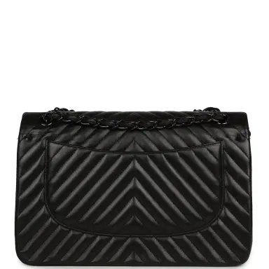 Chanel Pre-owned Chanel Jumbo Classic Chevron Double Flap Bag So Black Lambskin Black Hardware | Thumbnail 4 Chanel Pre-owned Chanel Jumbo Classic Chevron Double Flap Bag So Black Lambskin Black Hardware | Thumbnail 4