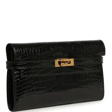 HERMÈS Pre-owned Hermes Kelly Long Wallet Black Shiny Alligator Gold Hardware | Thumbnail 2 HERMÈS Pre-owned Hermes Kelly Long Wallet Black Shiny Alligator Gold Hardware | Thumbnail 2
