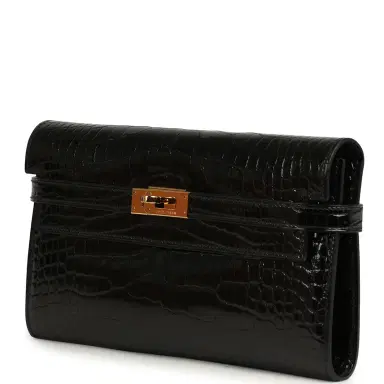 HERMÈS Pre-owned Hermes Kelly Long Wallet Black Shiny Alligator Gold Hardware | Thumbnail 5 HERMÈS Pre-owned Hermes Kelly Long Wallet Black Shiny Alligator Gold Hardware | Thumbnail 5