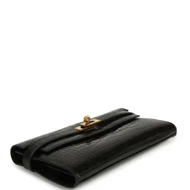 HERMÈS Pre-owned Hermes Kelly Long Wallet Black Shiny Alligator Gold Hardware | Thumbnail 6 HERMÈS Pre-owned Hermes Kelly Long Wallet Black Shiny Alligator Gold Hardware | Thumbnail 6
