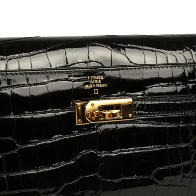 HERMÈS Pre-owned Hermes Kelly Long Wallet Black Shiny Alligator Gold Hardware | Thumbnail 7 HERMÈS Pre-owned Hermes Kelly Long Wallet Black Shiny Alligator Gold Hardware | Thumbnail 7