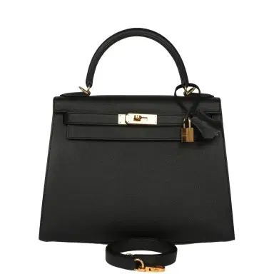 HERMÈS Pre-owned Hermes Kelly Sellier 28 Black Epsom Gold Hardware | Thumbnail 1 HERMÈS Pre-owned Hermes Kelly Sellier 28 Black Epsom Gold Hardware | Thumbnail 1
