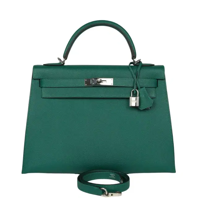 Pre-owned Hermes Kelly Sellier 32 Malachite Epsom Palladium Hardware Pre-owned Hermes Kelly Sellier 32 Malachite Epsom Palladium Hardware