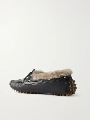 Brunello Cucinelli Bead-embellished Shearling-lined Leather Boat Shoes | Thumbnail 3 Brunello Cucinelli Bead-embellished Shearling-lined Leather Boat Shoes | Thumbnail 3