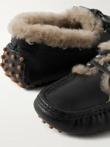 Brunello Cucinelli Bead-embellished Shearling-lined Leather Boat Shoes | Thumbnail 5 Brunello Cucinelli Bead-embellished Shearling-lined Leather Boat Shoes | Thumbnail 5