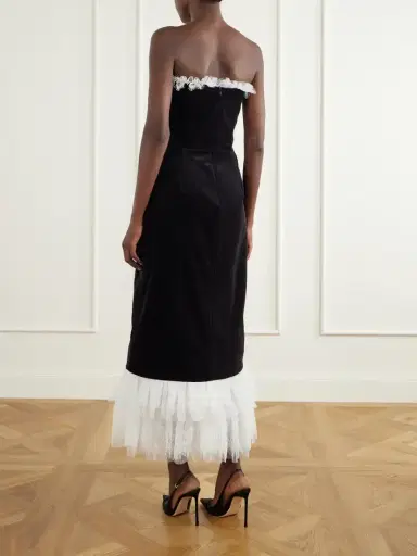 Costarellos Isabetta Strapless Tulle And Lace-trimmed Cotton-velvet Midi Dress | Thumbnail 3 Costarellos Isabetta Strapless Tulle And Lace-trimmed Cotton-velvet Midi Dress | Thumbnail 3