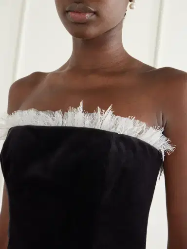 Costarellos Isabetta Strapless Tulle And Lace-trimmed Cotton-velvet Midi Dress | Thumbnail 4 Costarellos Isabetta Strapless Tulle And Lace-trimmed Cotton-velvet Midi Dress | Thumbnail 4