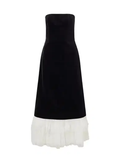 Costarellos Isabetta Strapless Tulle And Lace-trimmed Cotton-velvet Midi Dress | Thumbnail 1 Costarellos Isabetta Strapless Tulle And Lace-trimmed Cotton-velvet Midi Dress | Thumbnail 1