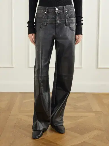 Haikure Bonnie Double Wb Hedwig Black Denim-trimmed Leather Mid-rise Wide-leg Jeans | Thumbnail 3 Haikure Bonnie Double Wb Hedwig Black Denim-trimmed Leather Mid-rise Wide-leg Jeans | Thumbnail 3