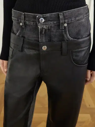 Haikure Bonnie Double Wb Hedwig Black Denim-trimmed Leather Mid-rise Wide-leg Jeans | Thumbnail 5 Haikure Bonnie Double Wb Hedwig Black Denim-trimmed Leather Mid-rise Wide-leg Jeans | Thumbnail 5