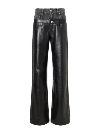 Haikure Bonnie Double Wb Hedwig Black Denim-trimmed Leather Mid-rise Wide-leg Jeans | Thumbnail 1 Haikure Bonnie Double Wb Hedwig Black Denim-trimmed Leather Mid-rise Wide-leg Jeans | Thumbnail 1
