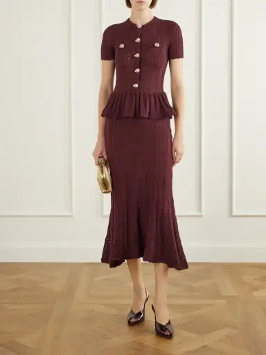 Self-Portrait Button-embellished Peplum Cotton Midi Dress | Thumbnail 2 Self-Portrait Button-embellished Peplum Cotton Midi Dress | Thumbnail 2