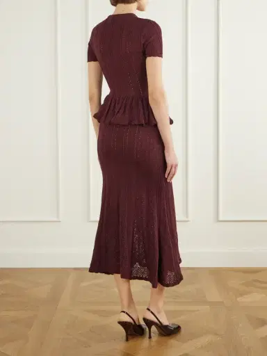 Self-Portrait Button-embellished Peplum Cotton Midi Dress | Thumbnail 3 Self-Portrait Button-embellished Peplum Cotton Midi Dress | Thumbnail 3