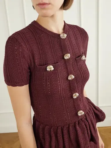 Self-Portrait Button-embellished Peplum Cotton Midi Dress | Thumbnail 4 Self-Portrait Button-embellished Peplum Cotton Midi Dress | Thumbnail 4