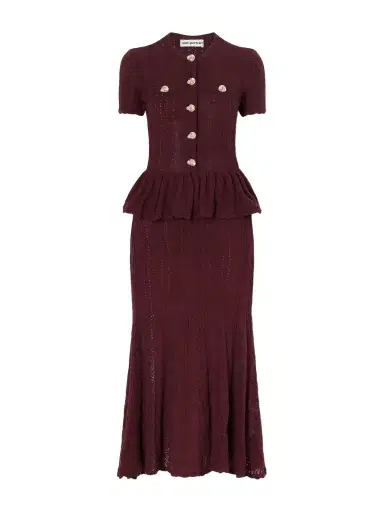 Self-Portrait Button-embellished Peplum Cotton Midi Dress | Thumbnail 1 Self-Portrait Button-embellished Peplum Cotton Midi Dress | Thumbnail 1