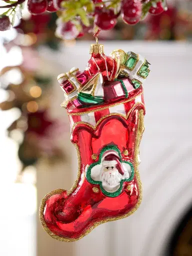 Glassware Art Studio Santa Stocking Glass Ornament | Thumbnail 1 Glassware Art Studio Santa Stocking Glass Ornament | Thumbnail 1