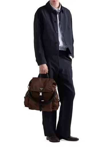 Prada Men's Explore Re-Nylon and Leather Backpack - Brown | Thumbnail 2 Prada Men's Explore Re-Nylon and Leather Backpack - Brown | Thumbnail 2