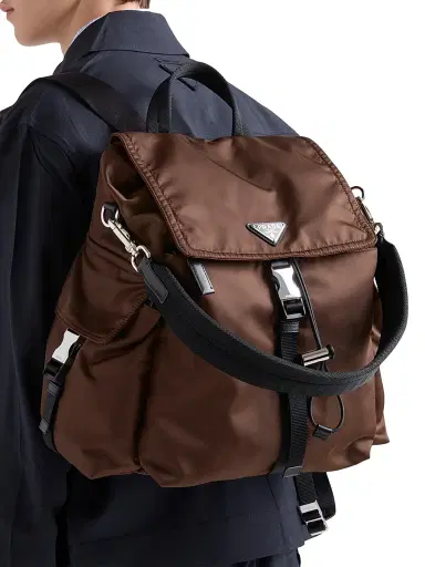 Prada Men's Explore Re-Nylon and Leather Backpack - Brown | Thumbnail 3 Prada Men's Explore Re-Nylon and Leather Backpack - Brown | Thumbnail 3