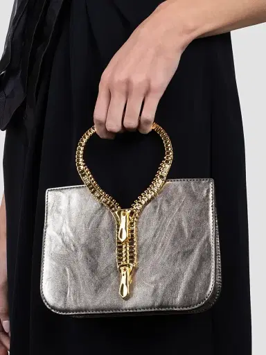 ALEXIS BITTAR Women's 14K-Gold-Plated & Leather Top Handle Bag - Pewter | Thumbnail 2 ALEXIS BITTAR Women's 14K-Gold-Plated & Leather Top Handle Bag - Pewter | Thumbnail 2
