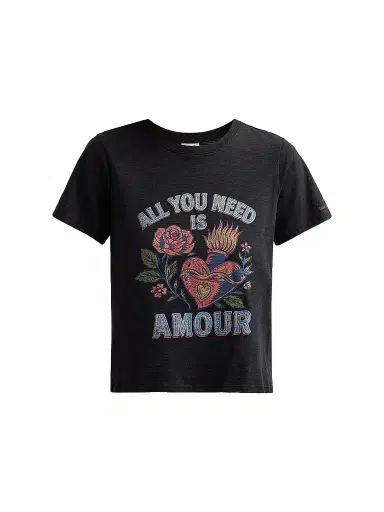 Cinq à Sept Women's All You Need Is Amour Shrunken Band T-Shirt | Thumbnail 1 Cinq à Sept Women's All You Need Is Amour Shrunken Band T-Shirt | Thumbnail 1