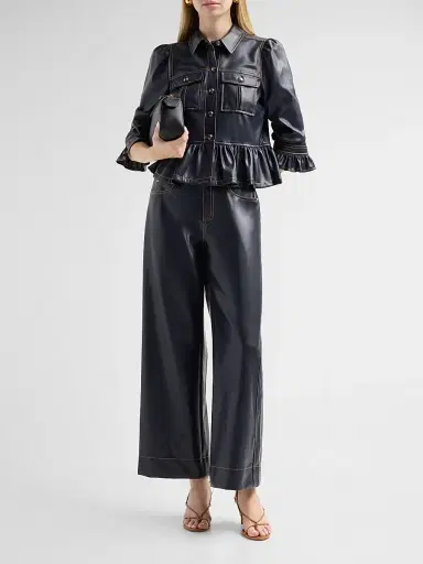 Cinq à Sept Women's Delanie Ruffled Faux-Leather Jacket | Thumbnail 2 Cinq à Sept Women's Delanie Ruffled Faux-Leather Jacket | Thumbnail 2