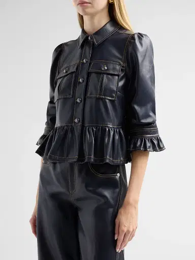 Cinq à Sept Women's Delanie Ruffled Faux-Leather Jacket | Thumbnail 4 Cinq à Sept Women's Delanie Ruffled Faux-Leather Jacket | Thumbnail 4
