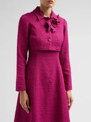 Teri Jon by Rickie Freeman Women's 3D Flower Appliqué Bouclé Cropped Jacket | Thumbnail 4 Teri Jon by Rickie Freeman Women's 3D Flower Appliqué Bouclé Cropped Jacket | Thumbnail 4