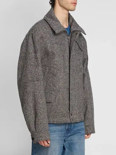 Dries Van Noten Men's Tweed Wool Zip-Front Jacket | Thumbnail 4 Dries Van Noten Men's Tweed Wool Zip-Front Jacket | Thumbnail 4