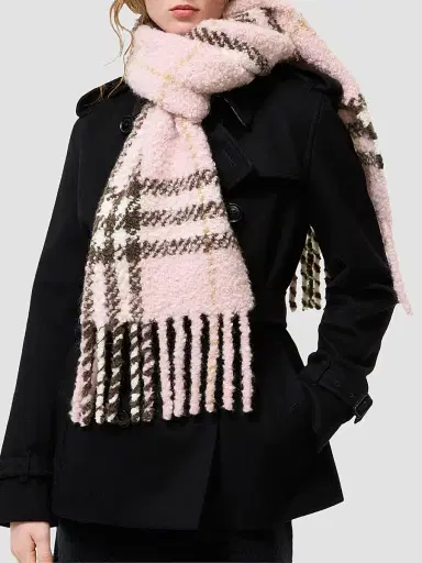 Burberry Women's Check Wool Bouclé Scarf | Thumbnail 2 Burberry Women's Check Wool Bouclé Scarf | Thumbnail 2