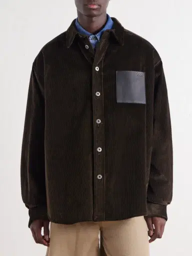Loewe Leather-Trimmed Cotton-Corduroy Overshirt - Men | Thumbnail 3 Loewe Leather-Trimmed Cotton-Corduroy Overshirt - Men | Thumbnail 3