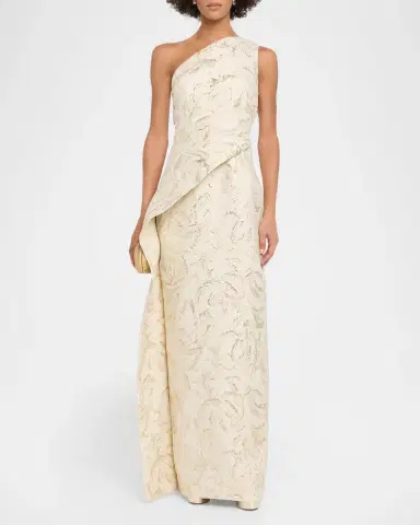 Rickie Freeman for Teri Jon One-Shoulder Metallic Jacquard Column Gown | Thumbnail 2 Rickie Freeman for Teri Jon One-Shoulder Metallic Jacquard Column Gown | Thumbnail 2