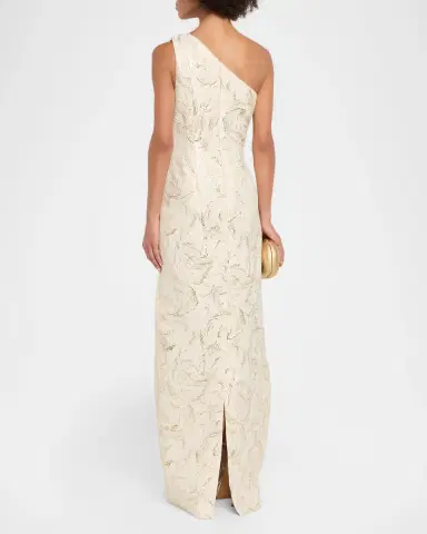 Rickie Freeman for Teri Jon One-Shoulder Metallic Jacquard Column Gown | Thumbnail 3 Rickie Freeman for Teri Jon One-Shoulder Metallic Jacquard Column Gown | Thumbnail 3
