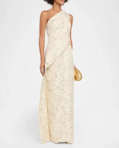 Rickie Freeman for Teri Jon One-Shoulder Metallic Jacquard Column Gown | Thumbnail 4 Rickie Freeman for Teri Jon One-Shoulder Metallic Jacquard Column Gown | Thumbnail 4