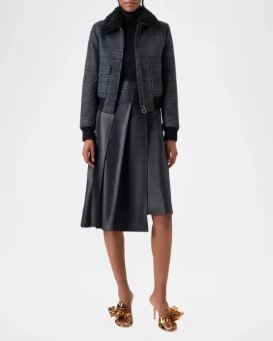Akris Kalla Prince Of Wales Bomber Jacket With Detachable Lamb Shearling Collar | Thumbnail 2 Akris Kalla Prince Of Wales Bomber Jacket With Detachable Lamb Shearling Collar | Thumbnail 2