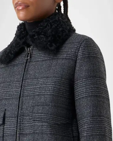 Akris Kalla Prince Of Wales Bomber Jacket With Detachable Lamb Shearling Collar | Thumbnail 5 Akris Kalla Prince Of Wales Bomber Jacket With Detachable Lamb Shearling Collar | Thumbnail 5
