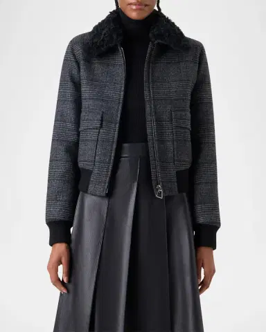Akris Kalla Prince Of Wales Bomber Jacket With Detachable Lamb Shearling Collar | Thumbnail 6 Akris Kalla Prince Of Wales Bomber Jacket With Detachable Lamb Shearling Collar | Thumbnail 6