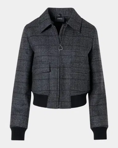 Akris Kalla Prince Of Wales Bomber Jacket With Detachable Lamb Shearling Collar | Thumbnail 7 Akris Kalla Prince Of Wales Bomber Jacket With Detachable Lamb Shearling Collar | Thumbnail 7