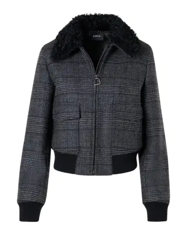 Akris Kalla Prince Of Wales Bomber Jacket With Detachable Lamb Shearling Collar | Thumbnail 1 Akris Kalla Prince Of Wales Bomber Jacket With Detachable Lamb Shearling Collar | Thumbnail 1