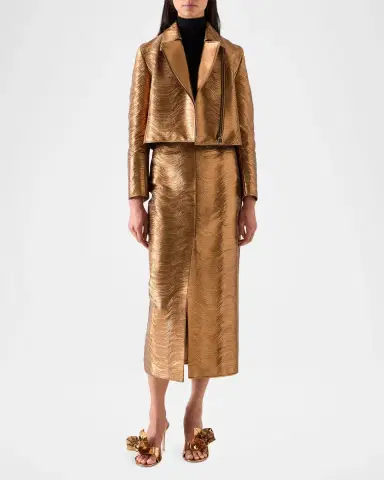 Akris Embroidered Lamé Nappa Leather Moto Jacket | Thumbnail 2 Akris Embroidered Lamé Nappa Leather Moto Jacket | Thumbnail 2