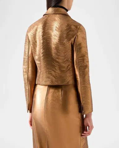 Akris Embroidered Lamé Nappa Leather Moto Jacket | Thumbnail 3 Akris Embroidered Lamé Nappa Leather Moto Jacket | Thumbnail 3