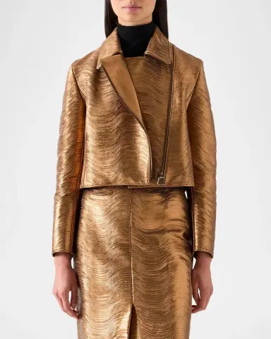Akris Embroidered Lamé Nappa Leather Moto Jacket | Thumbnail 4 Akris Embroidered Lamé Nappa Leather Moto Jacket | Thumbnail 4