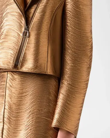 Akris Embroidered Lamé Nappa Leather Moto Jacket | Thumbnail 5 Akris Embroidered Lamé Nappa Leather Moto Jacket | Thumbnail 5